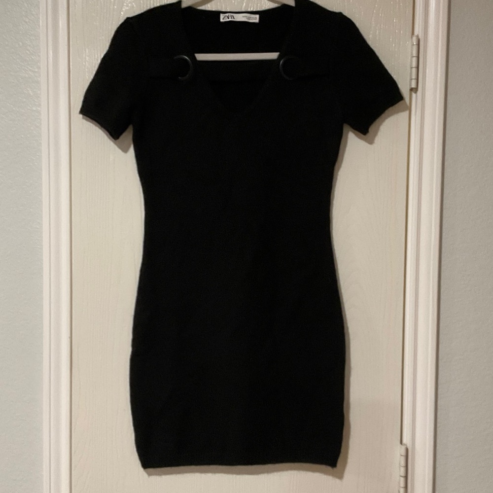 Zara Black Mini Dress with Short Sleeves